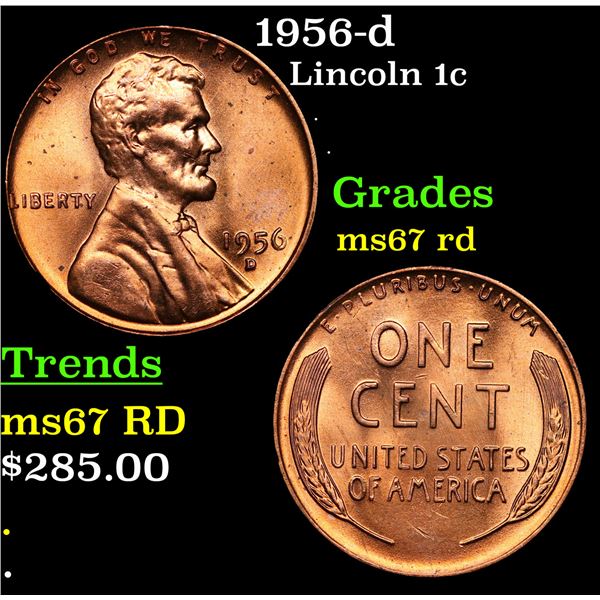 1956-d Lincoln Cent 1c Grades GEM++ Unc RD