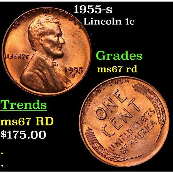 1955-s Lincoln Cent 1c Grades GEM++ Unc RD