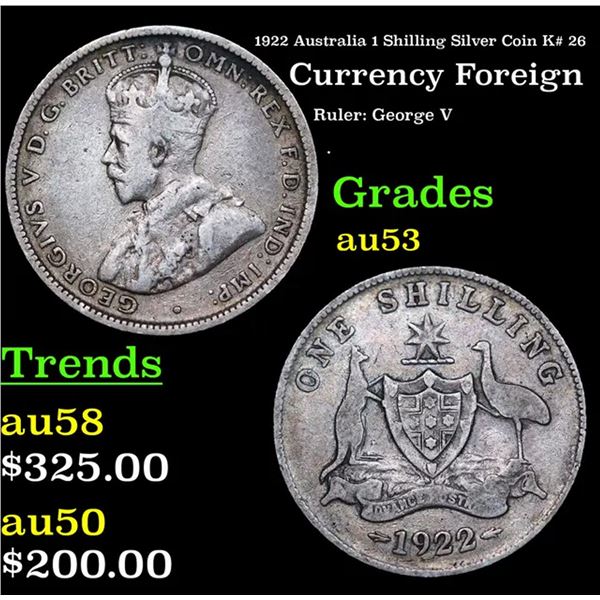 1922 Australia 1 Shilling Silver Coin K# 26 Grades Select AU