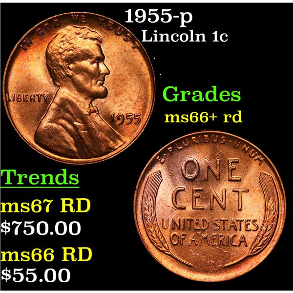 1955-p Lincoln Cent 1c Grades GEM++ RD