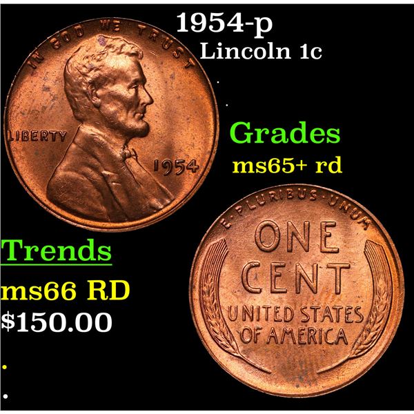 1954-p Lincoln Cent 1c Grades Gem+ Unc RD
