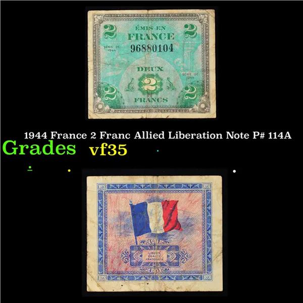 1944 France 2 Franc Allied Liberation Note P# 114A Grades vf++