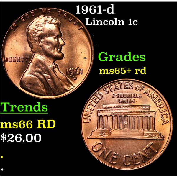 1961-d Lincoln Cent 1c Grades Gem+ Unc RD