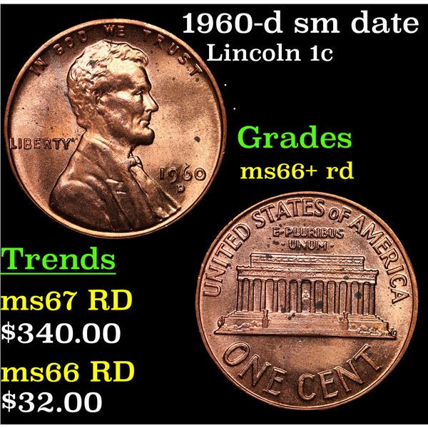 1960-d sm date Lincoln Cent 1c Grades GEM++ RD