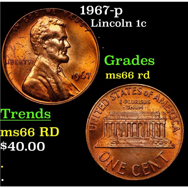 1967-p Lincoln Cent 1c Grades GEM+ Unc RD