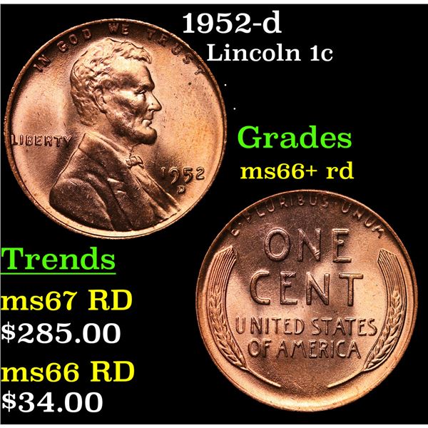 1952-d Lincoln Cent 1c Grades GEM++ RD