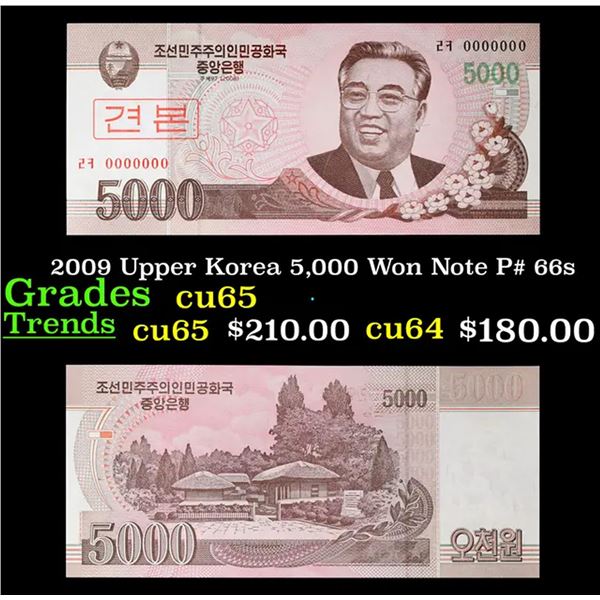 2009 Upper Korea 5,000 Won Note P# 66s Grades Gem CU