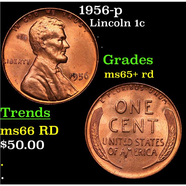 1956-p Lincoln Cent 1c Grades Gem+ Unc RD