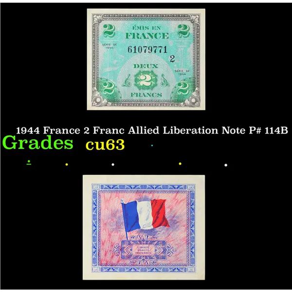 1944 France 2 Franc Allied Liberation Note P# 114B Grades Select CU