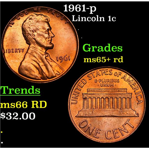 1961-p Lincoln Cent 1c Grades Gem+ Unc RD
