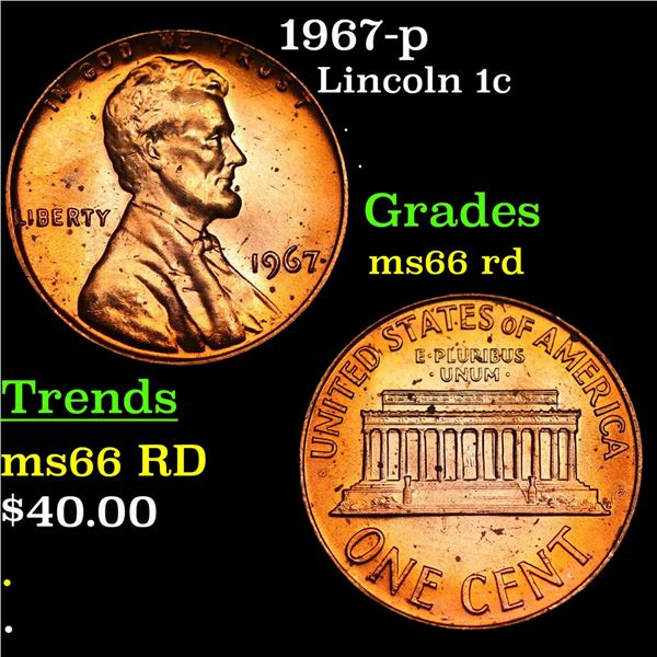 1967-p Lincoln Cent 1c Grades GEM+ Unc RD