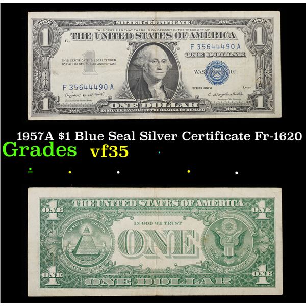 1957A $1 Blue Seal Silver Certificate Fr-1620 Grades vf++