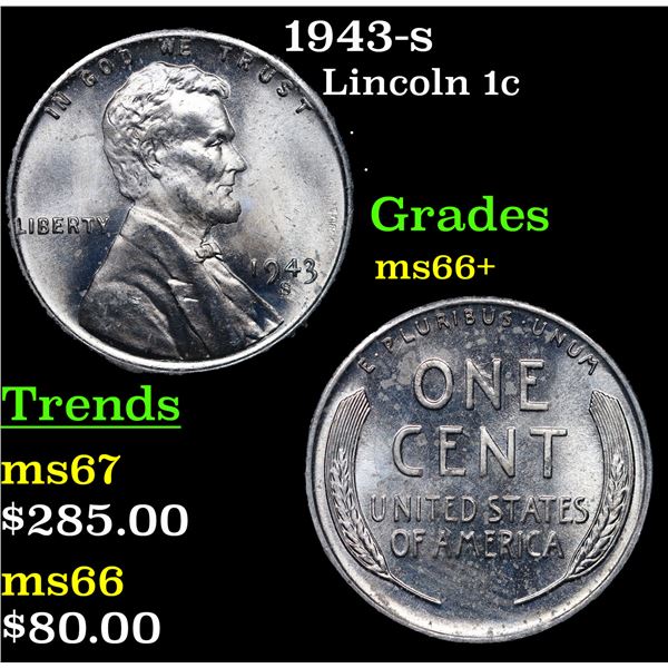 1943-s Lincoln Cent 1c Grades GEM++ Unc