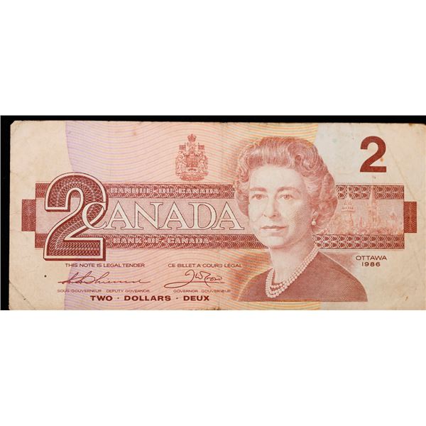 1986 Canada 2 Dollar Note P# 94B Grades vf++