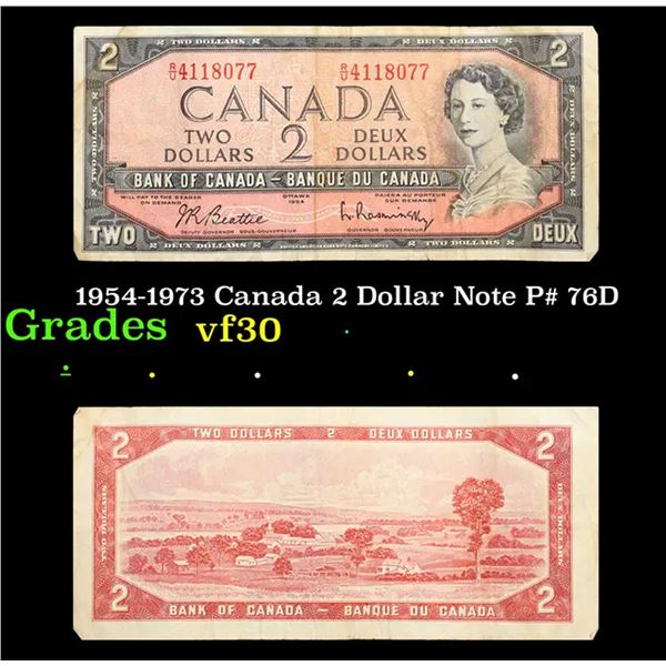 1954-1973 Canada 2 Dollar Note P# 76D Grades vf++