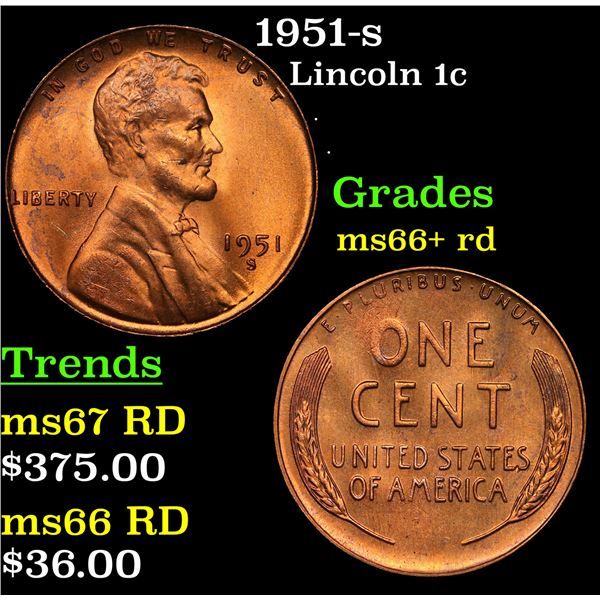 1951-s Lincoln Cent 1c Grades GEM++ RD
