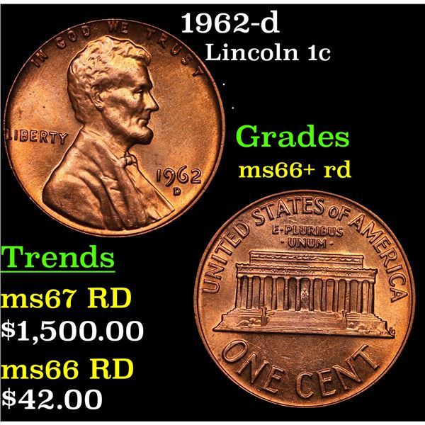 1962-d Lincoln Cent 1c Grades GEM++ RD