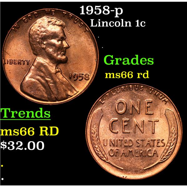 1958-p Lincoln Cent 1c Grades GEM+ Unc RD