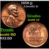 Image 1 : 1958-p Lincoln Cent 1c Grades GEM+ Unc RD