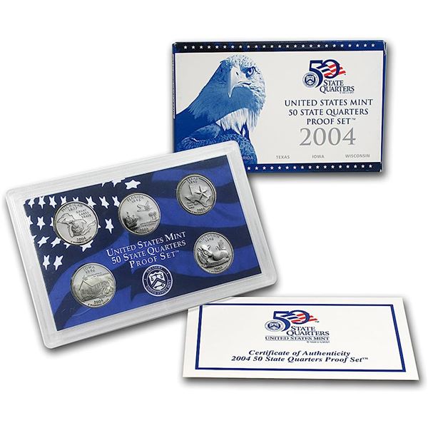 2004 United States Quarters Proof Set. 5 Coins Inside!