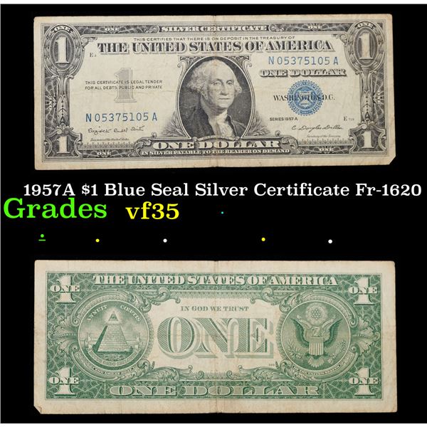 1957A $1 Blue Seal Silver Certificate Fr-1620 Grades vf++