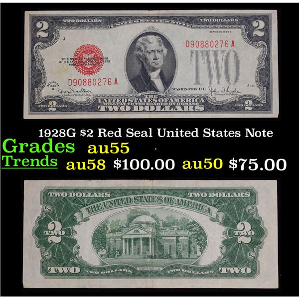1928G $2 Red Seal United States Note Grades Choice AU