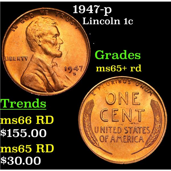 1947-p Lincoln Cent 1c Grades Gem+ Unc RD