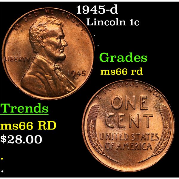 1945-d Lincoln Cent 1c Grades GEM+ Unc RD