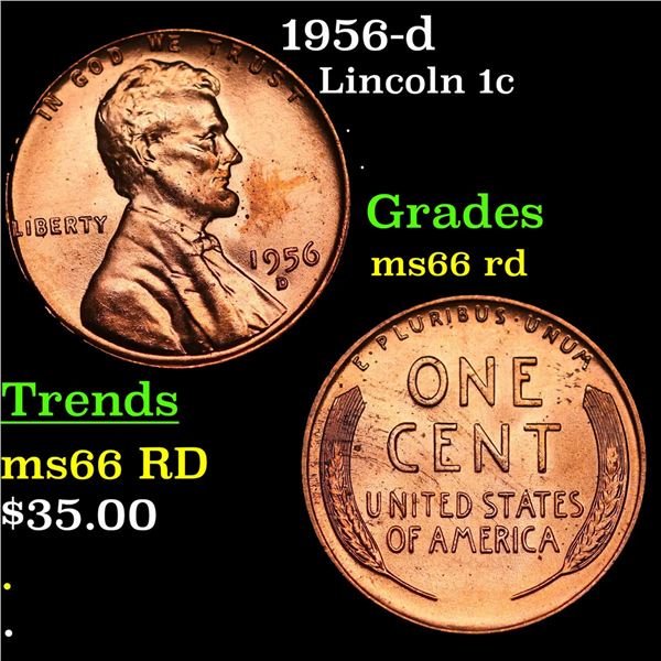 1956-d Lincoln Cent 1c Grades GEM+ Unc RD