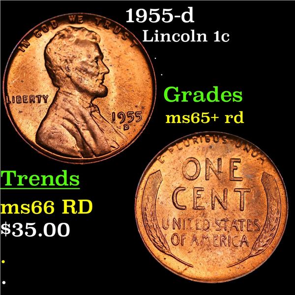 1955-d Lincoln Cent 1c Grades Gem+ Unc RD