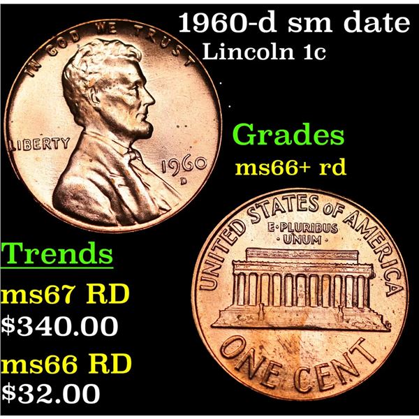1960-d sm date Lincoln Cent 1c Grades GEM++ RD