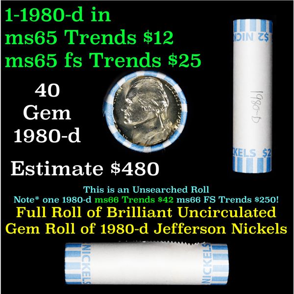 Shotgun Jefferson 5c roll, 1989-d 40 pcs Bank Wrapper