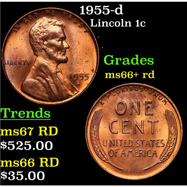 1955-d Lincoln Cent 1c Grades GEM++ RD