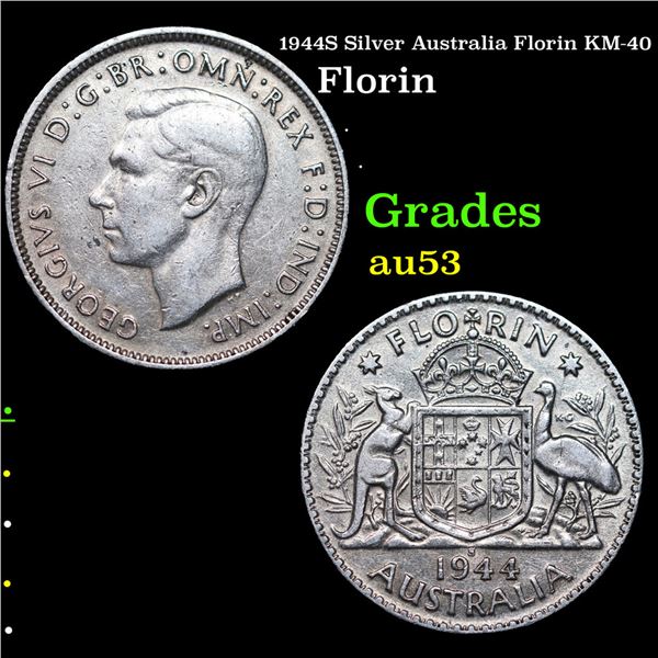 1944 Silver Australia Florin KM-40 Grades Select AU
