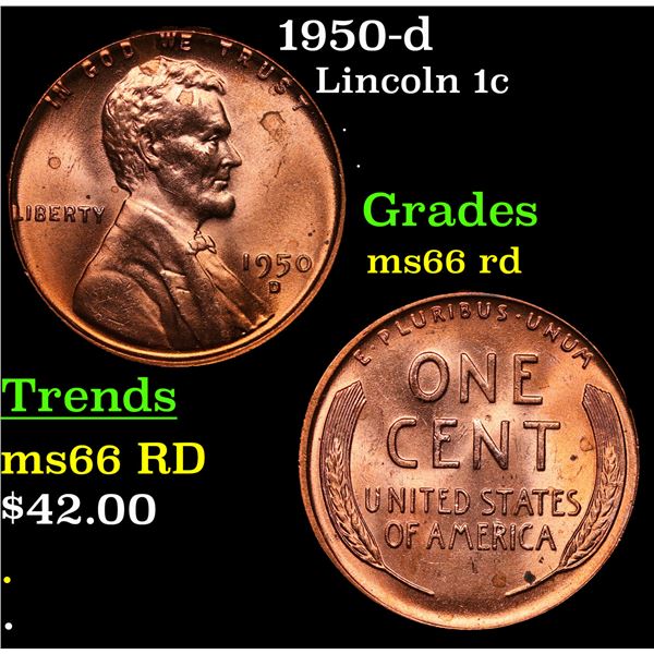 1950-d Lincoln Cent 1c Grades GEM+ Unc RD