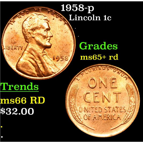 1958-p Lincoln Cent 1c Grades Gem+ Unc RD