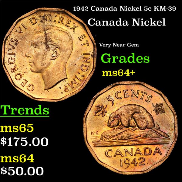 1944 Canada Nickel 5c KM-39 Grades Choice+ Unc
