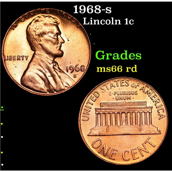 1968-s Lincoln Cent 1c Grades GEM+ Unc RD