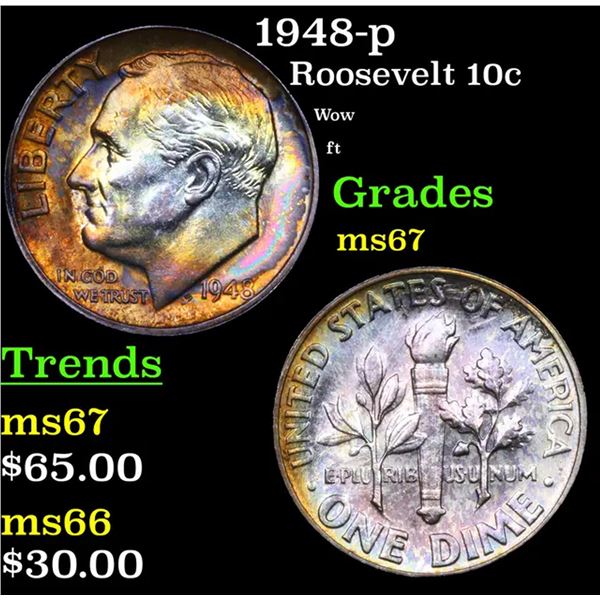1948-p Roosevelt Dime 10c Grades GEM++ Unc