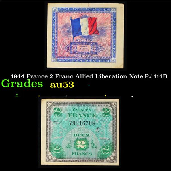 1944 France 2 Franc Allied Liberation Note P# 114B Grades Select AU