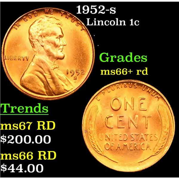 1952-s Lincoln Cent 1c Grades GEM++ RD