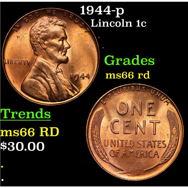 1944-p Lincoln Cent 1c Grades GEM+ Unc RD