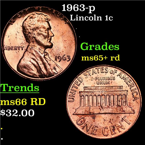 1963-p Lincoln Cent 1c Grades Gem+ Unc RD