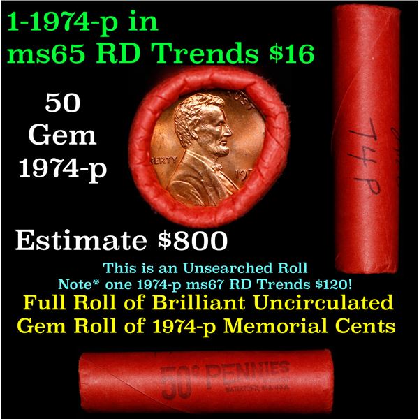 Shotgun Lincoln 1c roll, 1974-p 50 pcs Brandt Wrapper.