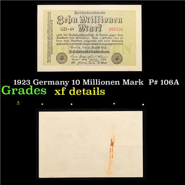 1923 Germany 10 Millionen Mark  P# 106A Grades xf details