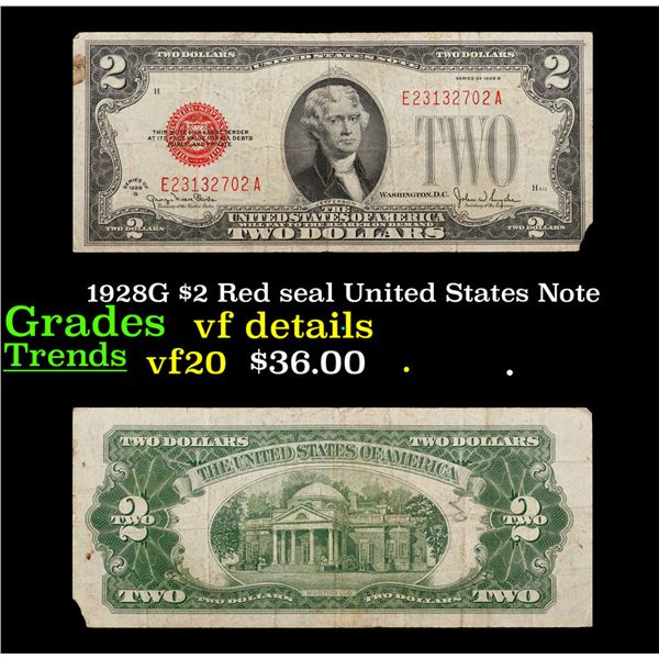 1928G $2 Red seal United States Note Grades vf details