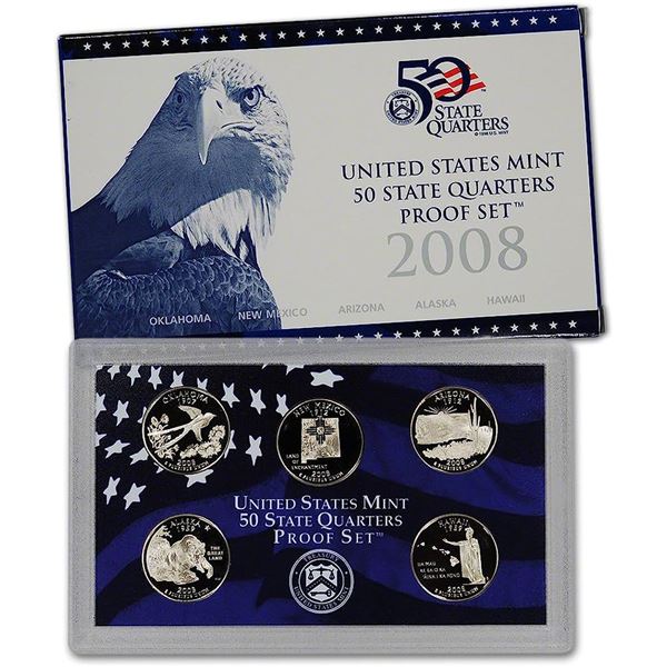 2008 United States Quarters Proof Set, 5 Coins Inside!