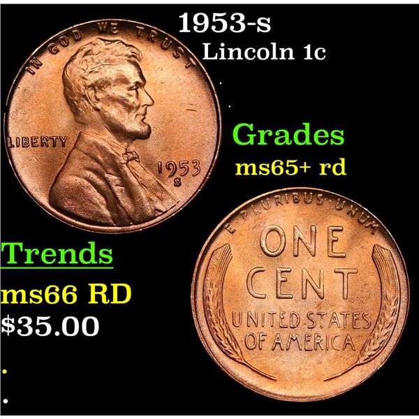 1953-s Lincoln Cent 1c Grades Gem+ Unc RD
