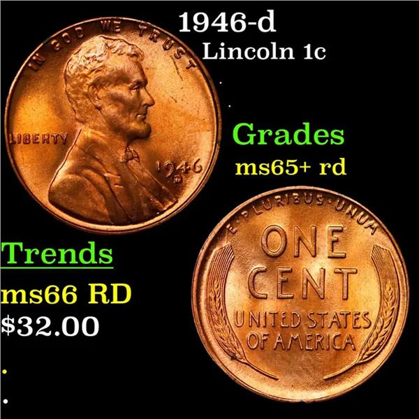 1946-d Lincoln Cent 1c Grades Gem+ Unc RD