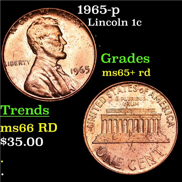 1965-p Lincoln Cent 1c Grades Gem+ Unc RD